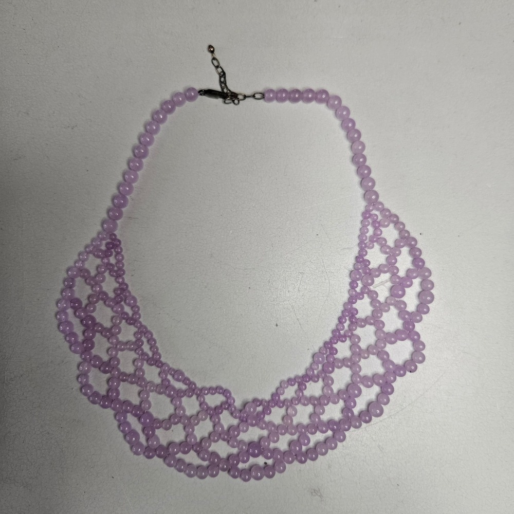 Lavender Purple Beaded Bib Necklace Lattice Statement Web Design Adjustable‎